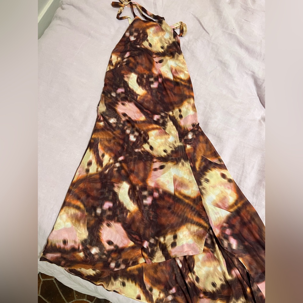 RESA Brown and Pink Abstract halter dress